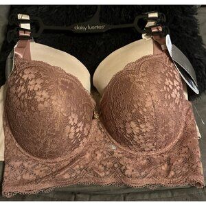 Daisy Fuentes Womens Long Line Bra Full Figure Underwire 42D  Lace & Nude Set